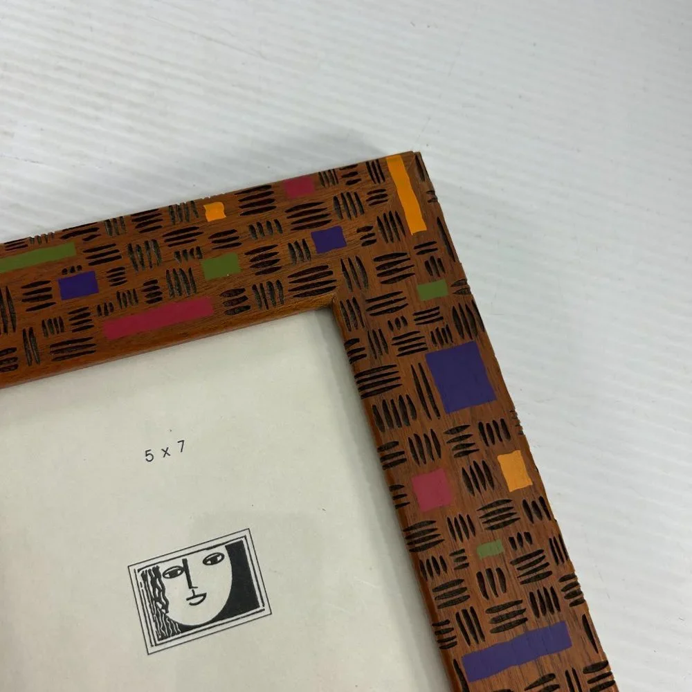 Vintage 1993 Amerigo Lasercraft For 5X7 Photo Frame Wood Table Top Abstract